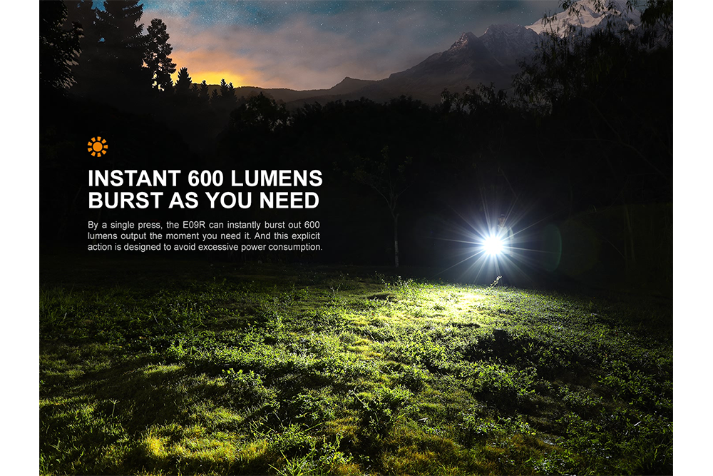 Fenix E09R Rechargeable Flashlight 600 Lumens - Compact High Output LED Torch for Camping, Hiking & Emergency Use