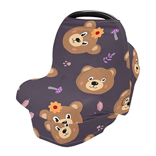 Cartoon Bears Baby Car Seat Cover - 360° Stretch Protection for Newborns & Infants | Nursing Poncho, Breastfeeding Cover & Stroller Canopy | Perfect for Travel, Shopping & Outdoor Activities