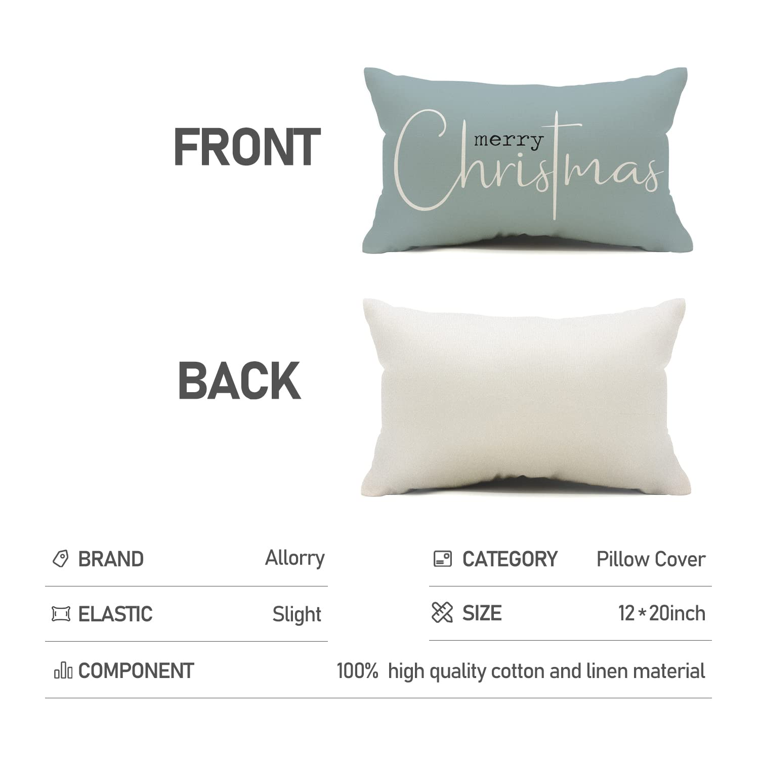 Merry Christmas Pillow Covers - 12x20 Inch Decorative Throw Pillow Covers for Sofa, Cotton Linen Blend, Beige Holiday Home Decor - Perfect for Living Room, Bedroom & Christmas Party Decorations