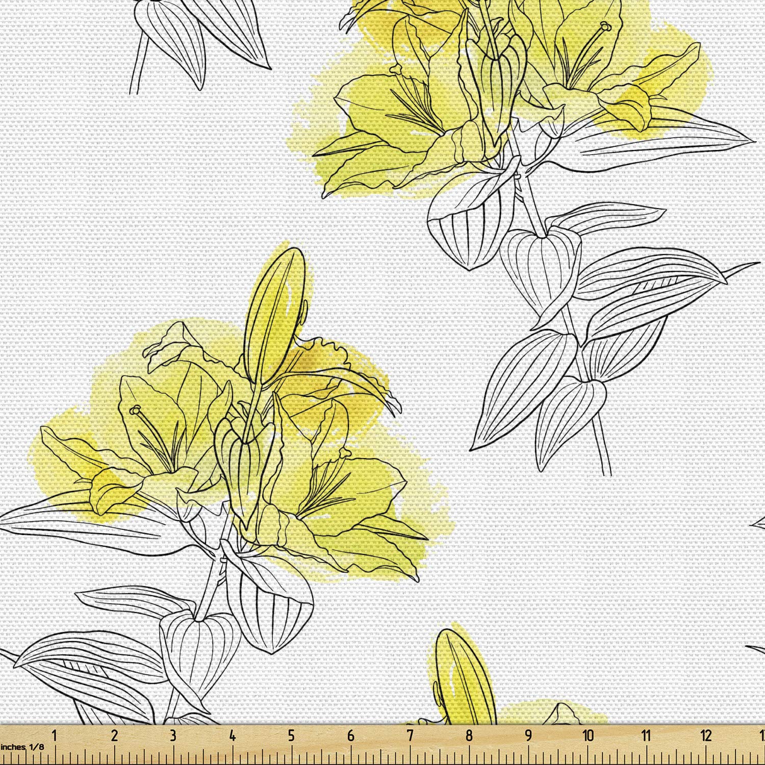 Ambesonne Floral Fabric - Lily Flowers Sketch for Upholstery & Home Decor | Gardening & Summer Decor