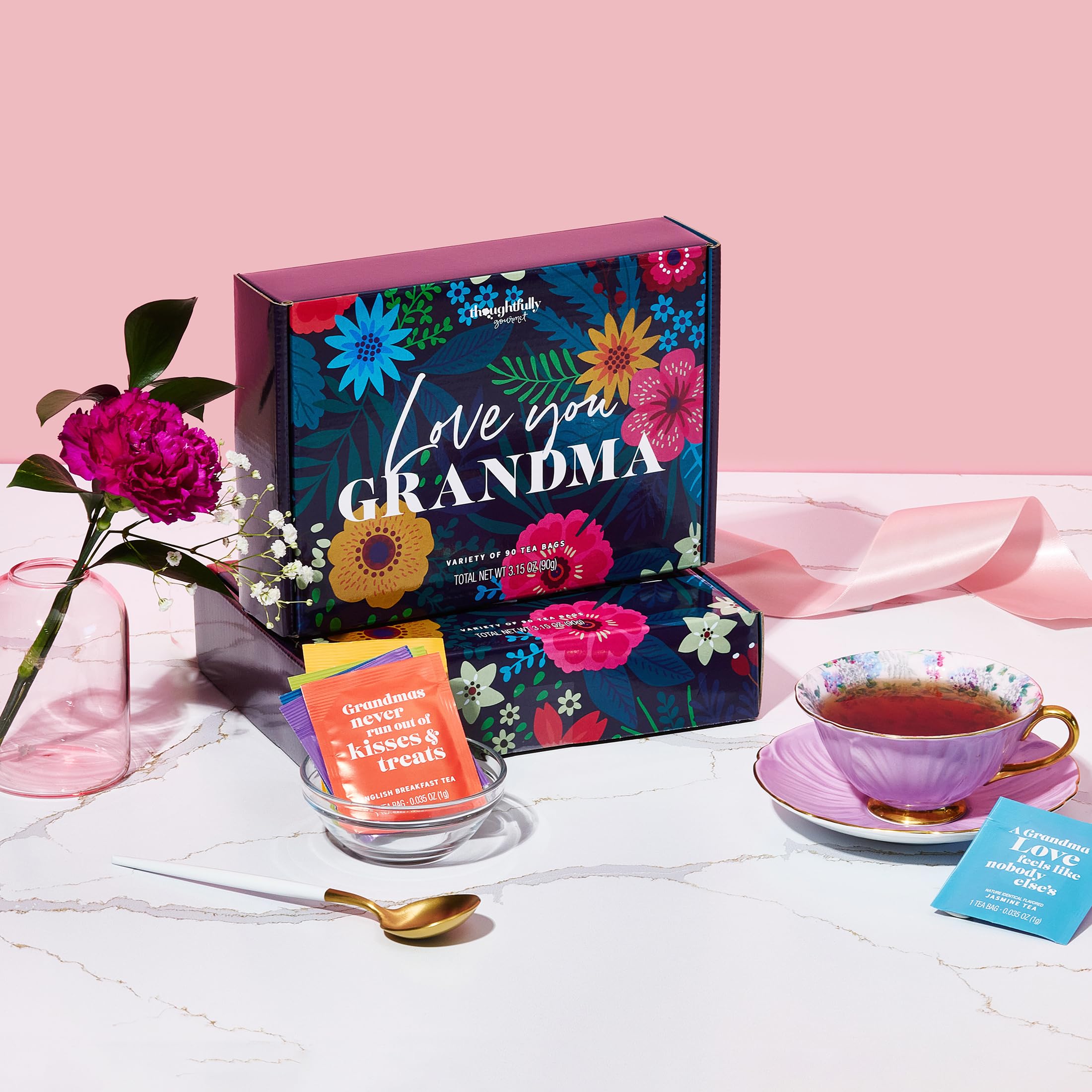Thoughtfully Gourmet Tea Gift Set - 6 Flavor Tea Sampler with Inspirational Quotes | Perfect Grandma Gifts for Birthday, Mother's Day & Holidays (90 Count) - Ideal for Afternoon Tea, Relaxation & Heartwarming Moments