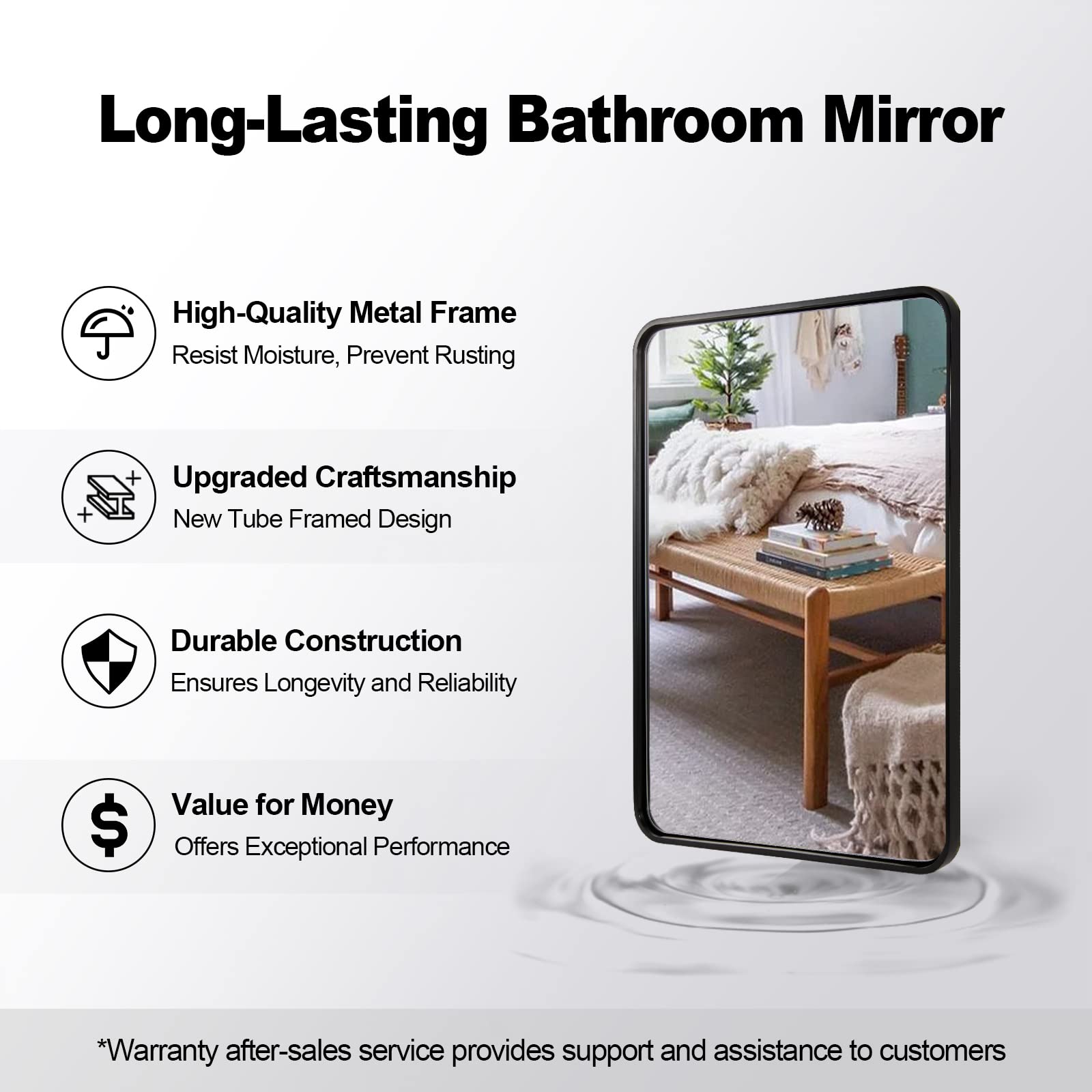 ANDY STAR 24x36 Inch Matte Black Bathroom Mirror - Modern Rounded Rectangle Vanity Mirror with Metal Frame, Excellent Reflection, Vertical or Horizontal Hanging - Perfect for Bathroom, Bedroom, Dressing Room & Home Decor