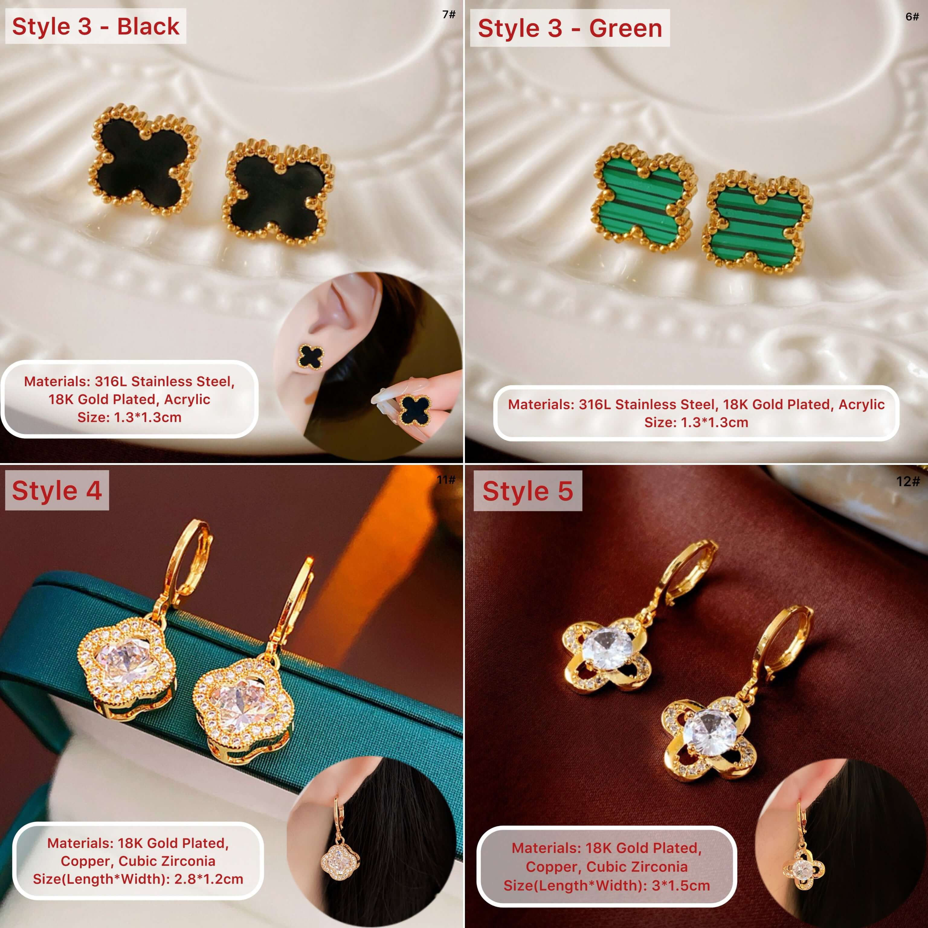 18K Gold Plated 4 Leaf Clover Earrings for Women - Lucky Charm Stud Earrings | Perfect Gift for Birthday, Anniversary & St. Patrick's Day | CE001