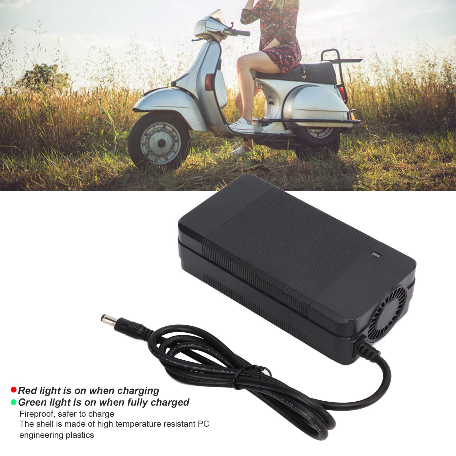58.8V 2A Electric Scooter Charger Adapter with Fireproof Shell - Universal 100-240V Power Supply for E-Bikes, Hoverboards & Mobility Scooters - Perfect for Commuting, Campus Travel & Urban Exploration