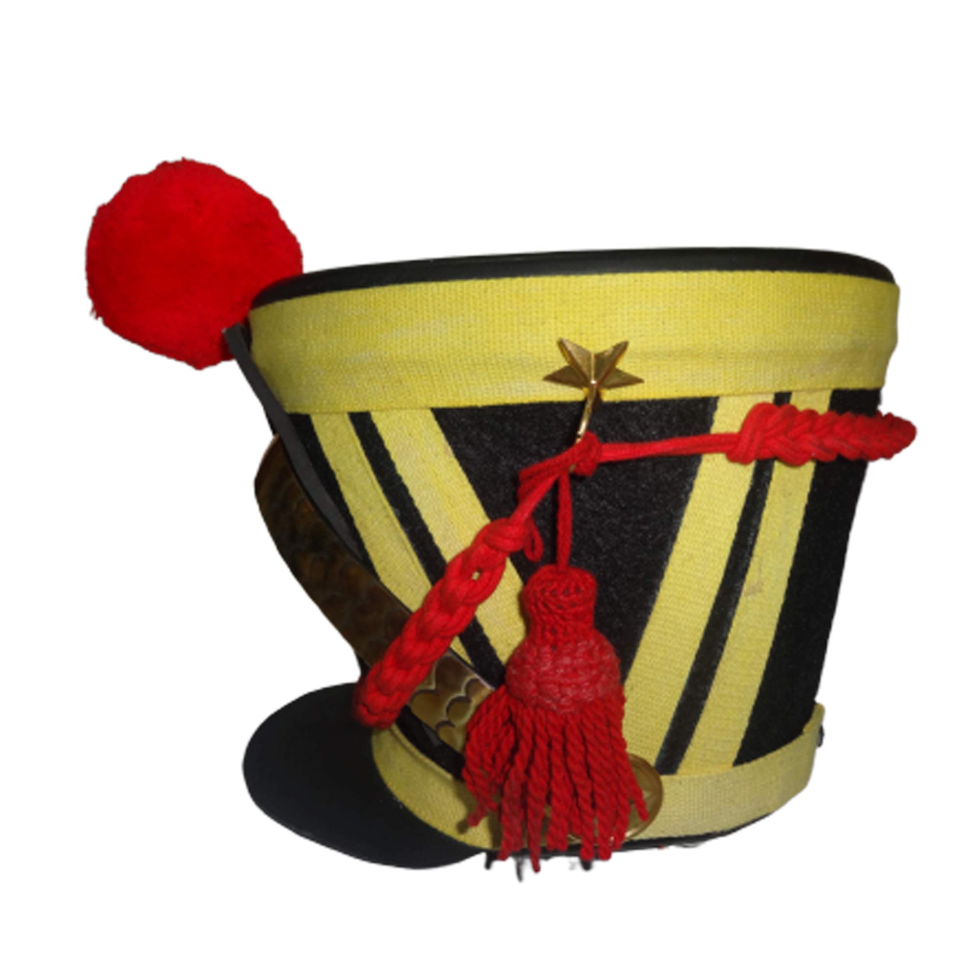 Authentic French Napoleonic Shako Helmet Replica with Black Felt, Red Pompom & Braid - Military Costume Accessory for Historical Reenactments, Theater Performances and Cosplay Events