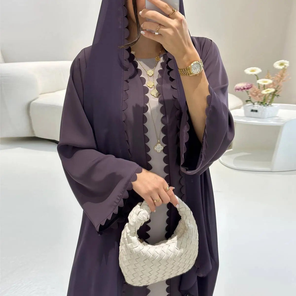 Elegant Open Front Cardigan Abaya Dress with Matching Hijab - Modest Muslim Women's Clothing for Prayer, Mosque & Special Occasions