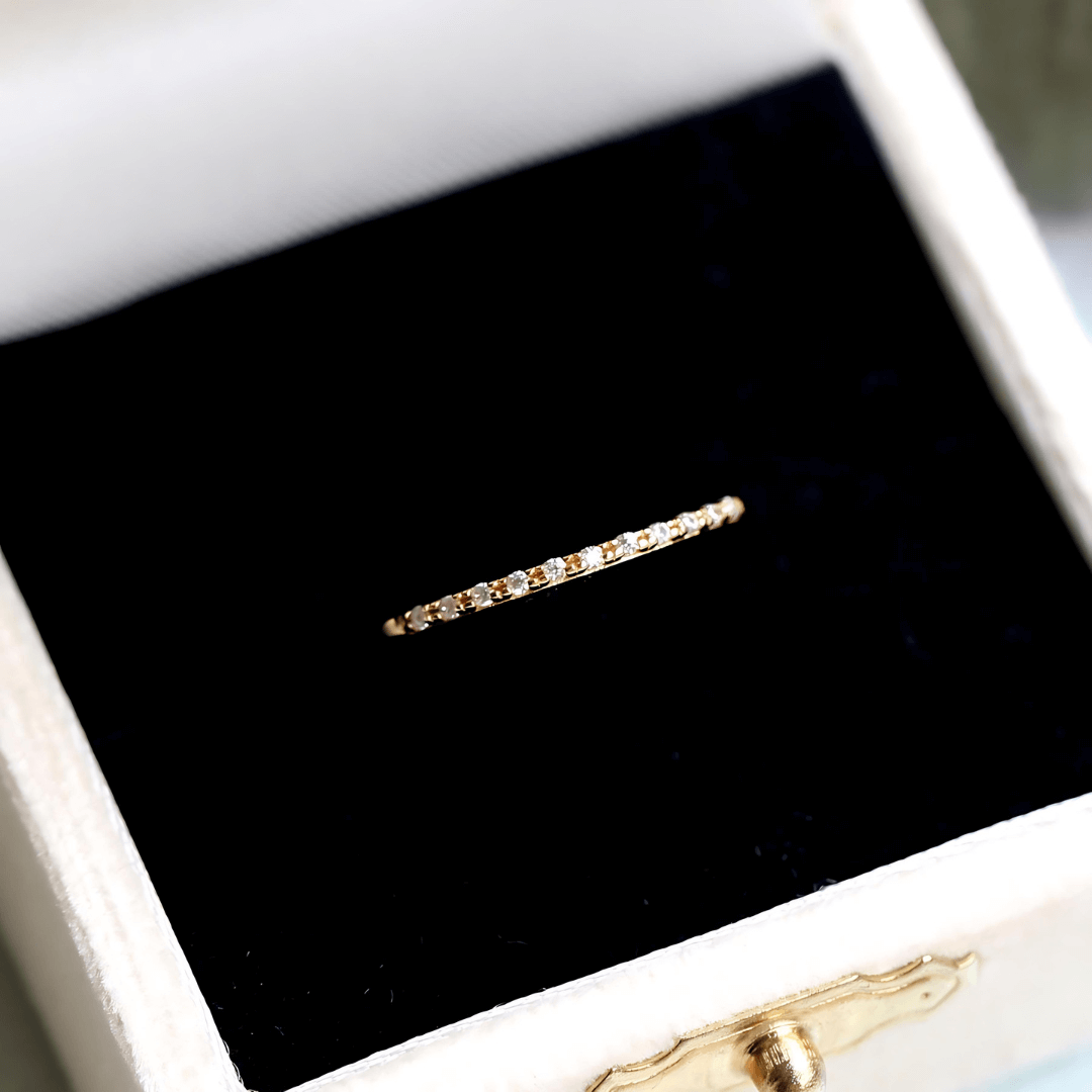 Black Zircon Half Eternity Pave Stacking Ring | HJ236 | Elegant Wedding Band, Anniversary Gift, Promise Ring for Women
