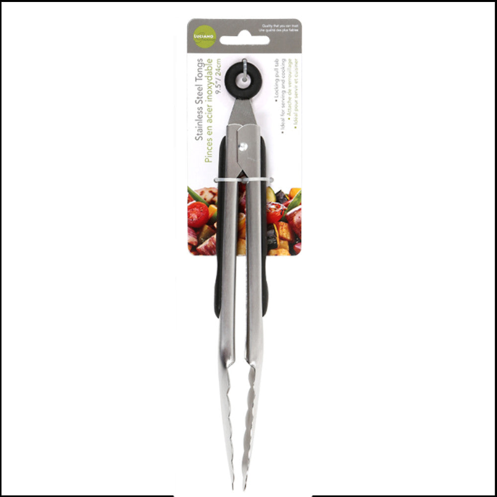 Premium LUCIANO GOURMET 12-Inch Stainless Steel Kitchen Tongs with Silicone Tips - Heat Resistant Cooking Utensil for Grilling, BBQ, Serving Salads & Pasta
