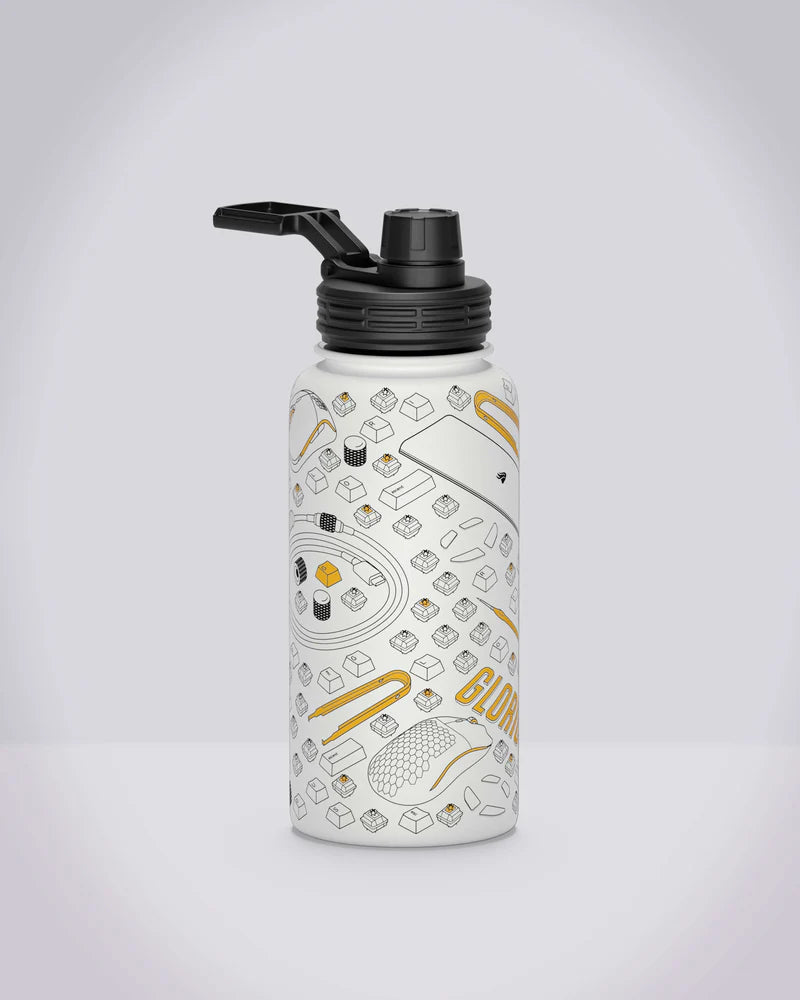 GLxA 1L Insulated Stainless Steel Water Bottle - Keeps Drinks Hot & Cold for 24 Hours - Leak Proof & BPA Free - Perfect for Gym, Hiking, Office & Travel - White