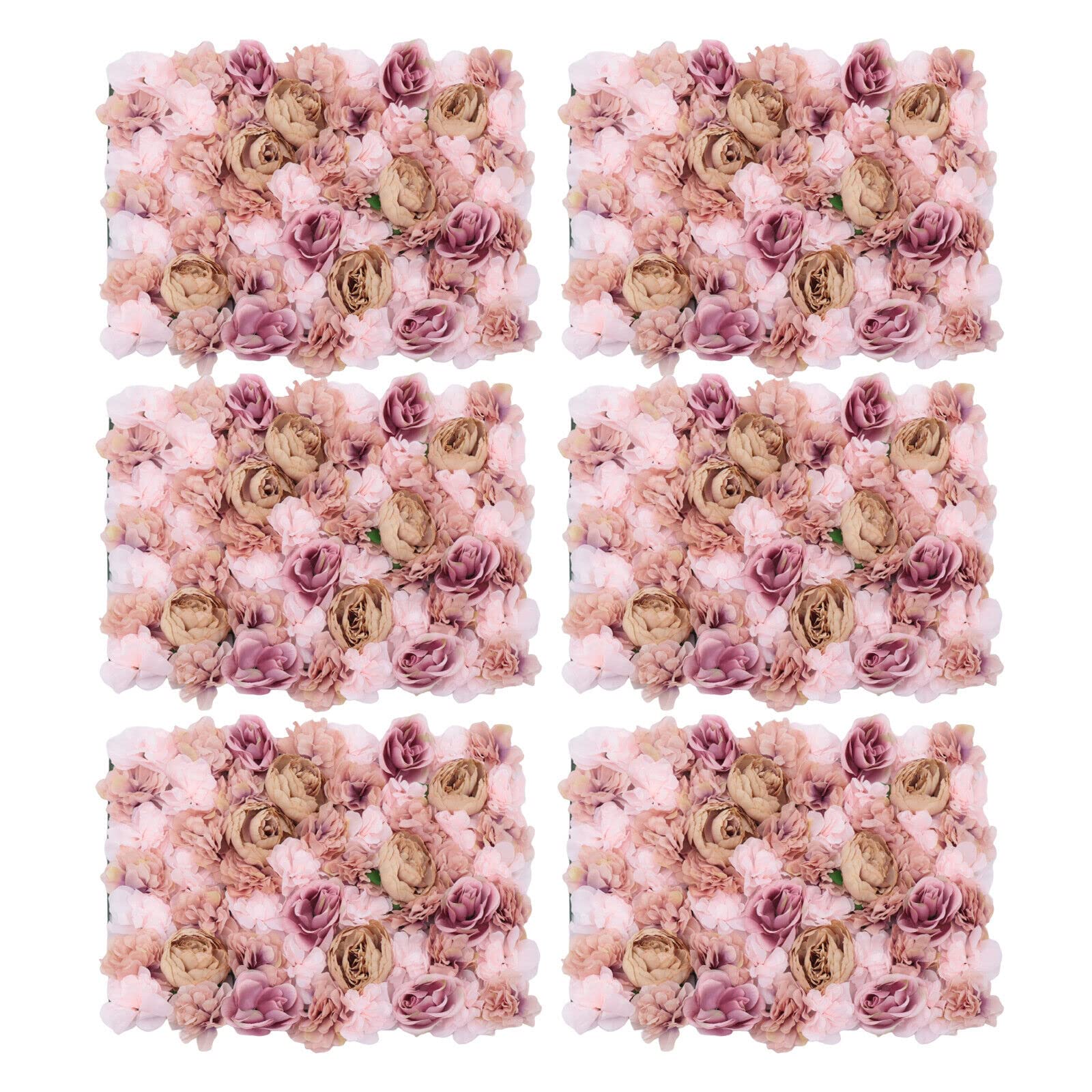 6 Pcs Artificial Rose Flower Wall Panel - Autumn Pink Floral Backdrop for Wedding, Party, Home Decor, Romantic Bouquet Decoration | Perfect for Photo Booths, Bridal Showers, and Event Backgrounds