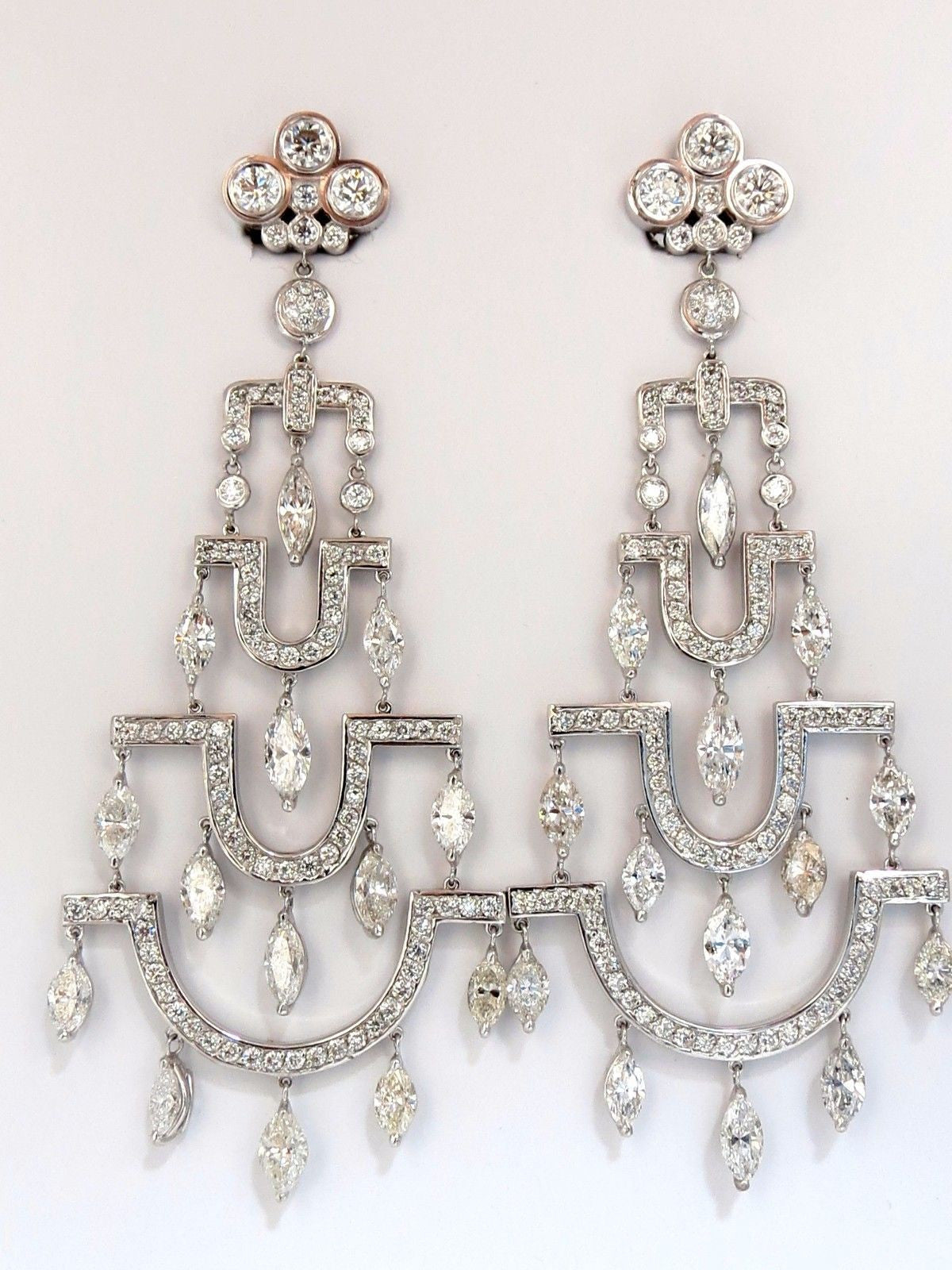 16.00 Carat Natural Diamond Deco Style Long Chandelier Dangle Earrings for Women - Elegant Evening Wear & Special Occasion Jewelry Gift