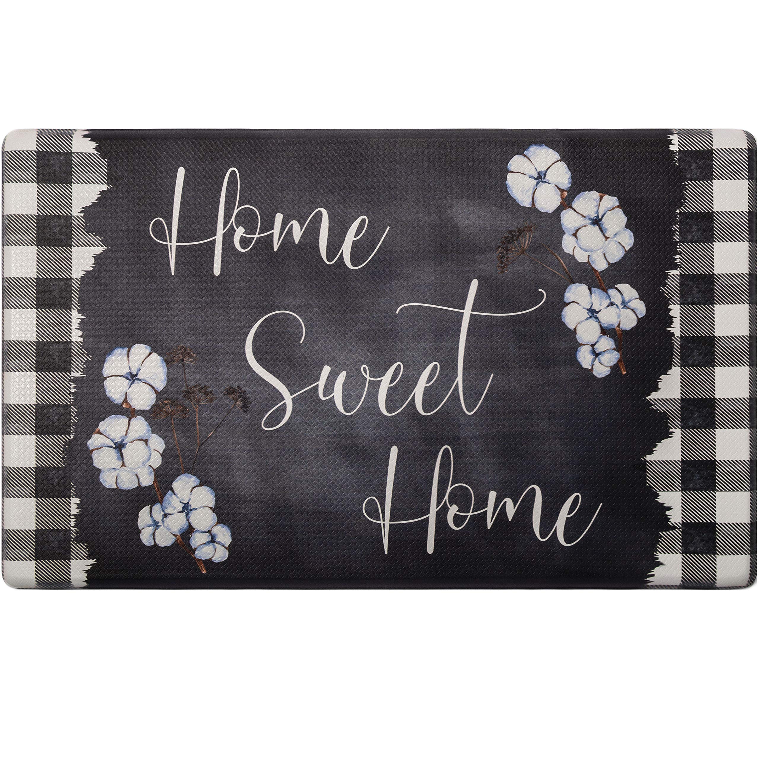 Home Dynamix Cozy Living Anti-Fatigue Kitchen Mat - Non-Slip Buffalo Check Border Runner for Standing Desk - Black/White 17.5