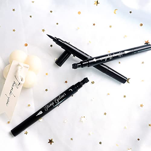 7Pcs Waterproof Eyeliner Stamp Kit with Heart, Moon, Flower Designs - Smudge-proof Liquid Eyeliner & Eyebrow Brushes Set for Women & Girls - Perfect for Parties, Cosplay & Everyday Makeup Looks