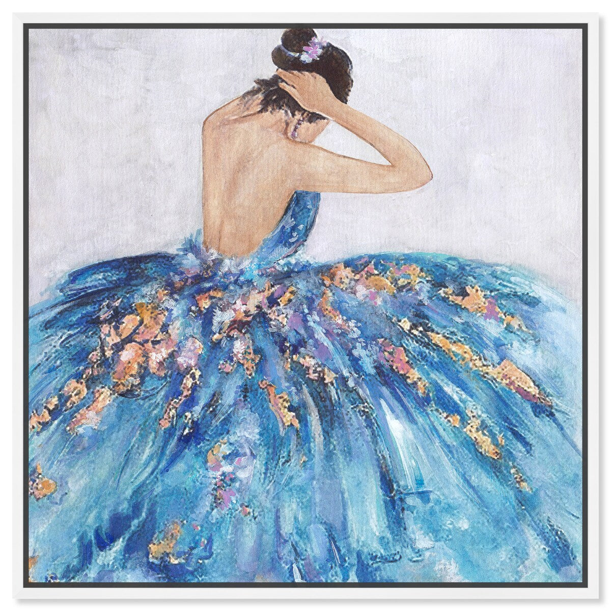 Elegant Princess Dress Glam Blue Framed Canvas Wall Art Print - Blue & Festive Home Decor for Bedroom, Living Room, Nursery | Perfect Gift for Girls, Women & Teens