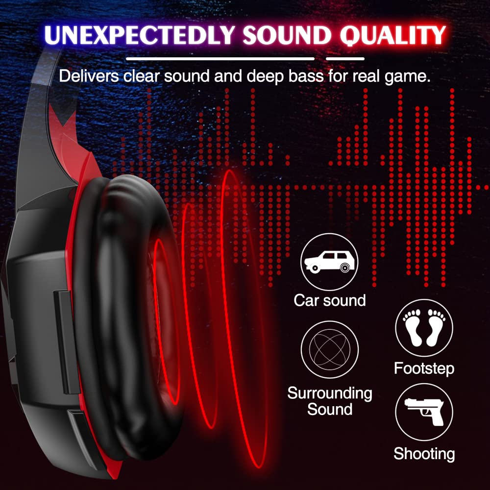 VersionTECH. G2000 Gaming Headset with Noise Cancelling Mic - Bass Surround Sound, LED Lights, Soft Memory Earmuffs for PS5, PS4, Xbox One, PC, Mac, Nintendo Switch - Perfect for FPS, RPG & Online Gaming (Red)
