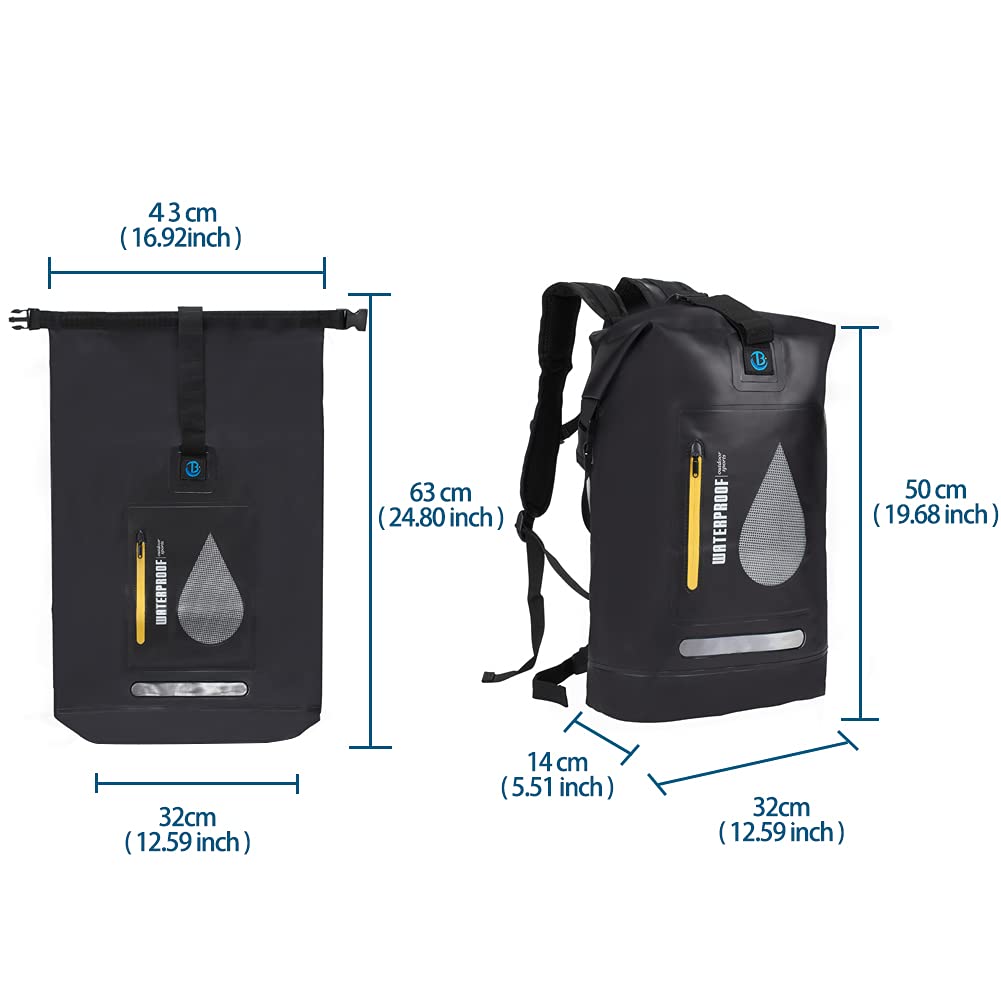 **Blueshyhall 20L Waterproof Dry Backpack - Roll Top Closure, Water Repellent Duffle Storage Sack for Kayaking, Rafting, Boating, Fishing, Camping & Beach - Black | Ideal for Outdoor Adventures & Water Sports**