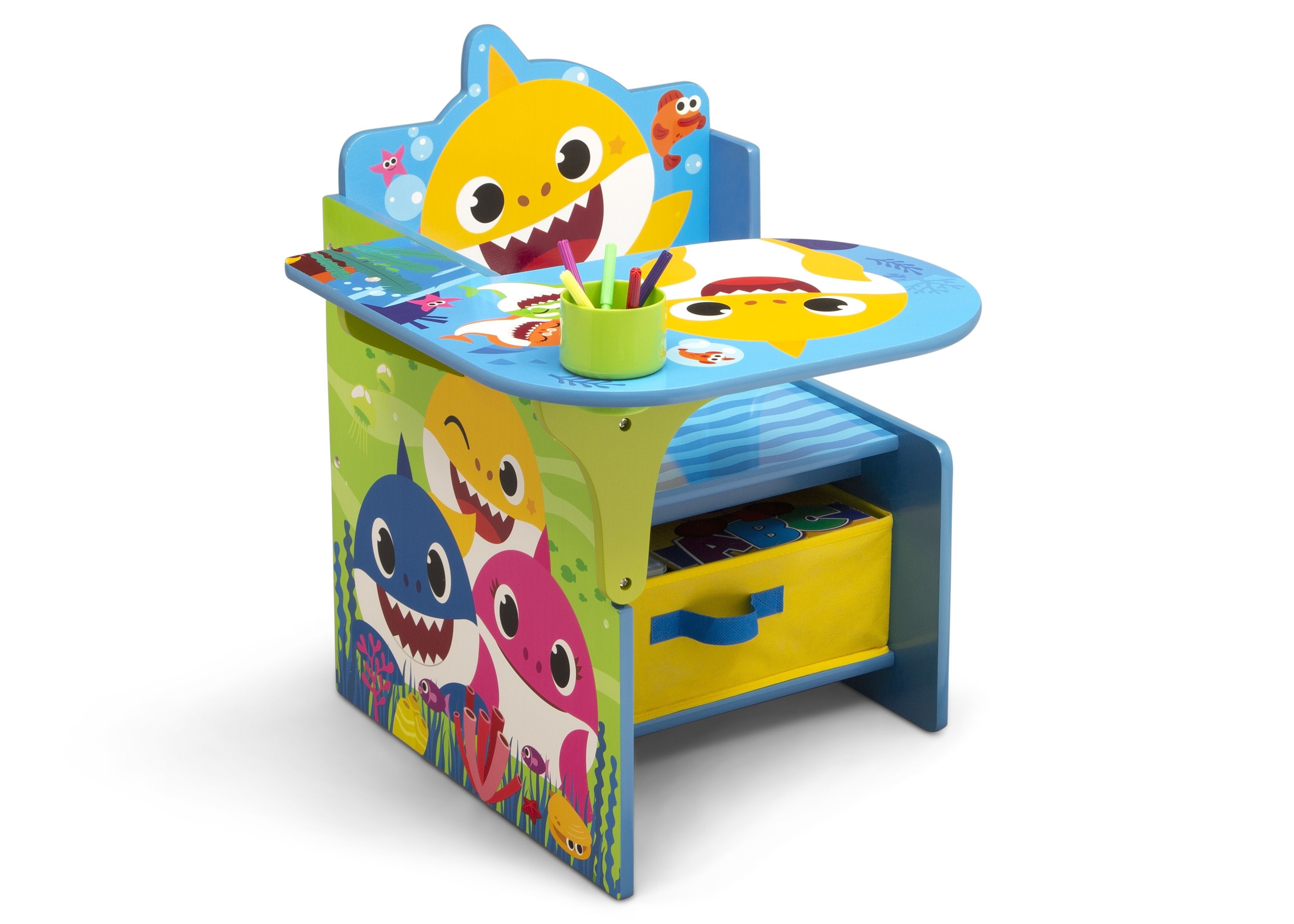 Baby Shark Kids Chair with Storage Bin - Adjustable Study Desk for Children, Perfect for Reading, Drawing & Homework - Ideal for Home & Classroom Use