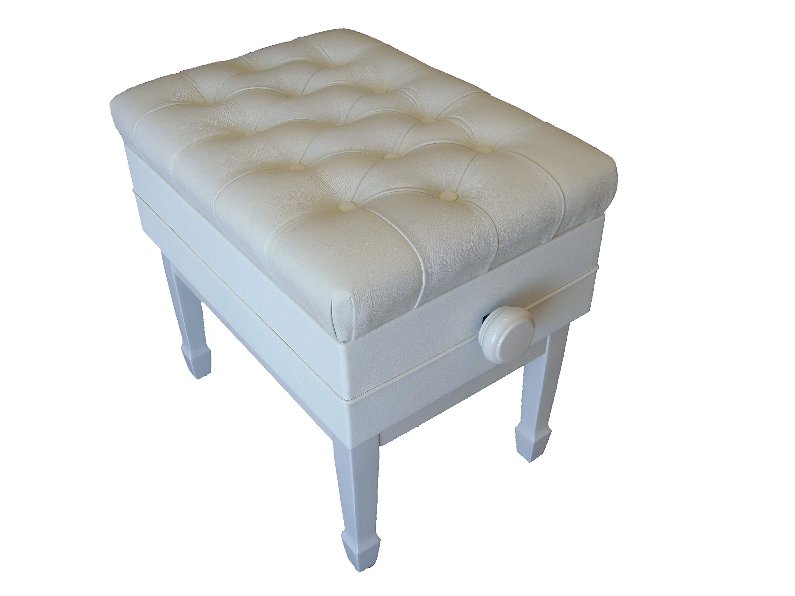 Premium Genuine Leather Adjustable Piano Bench Stool for Artists & Musicians - White with Music Storage - Perfect for Home, Studio & Concert Use