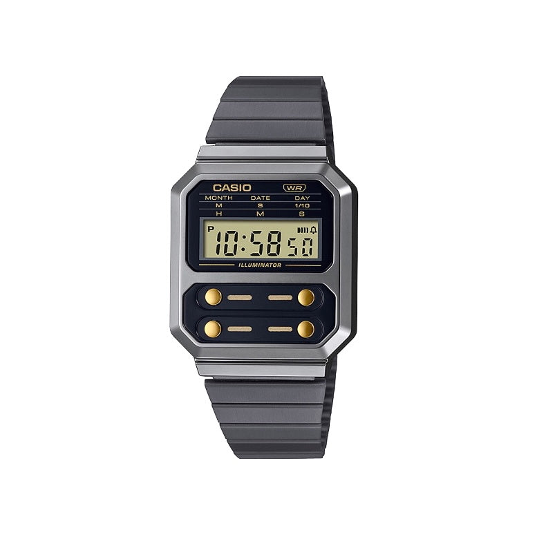 Casio A100WEGG-1A2DF Vintage Digital Watch - Gunmetal Silver & Black Band for Men - Retro Style for Everyday Wear, Office & Casual Outfits