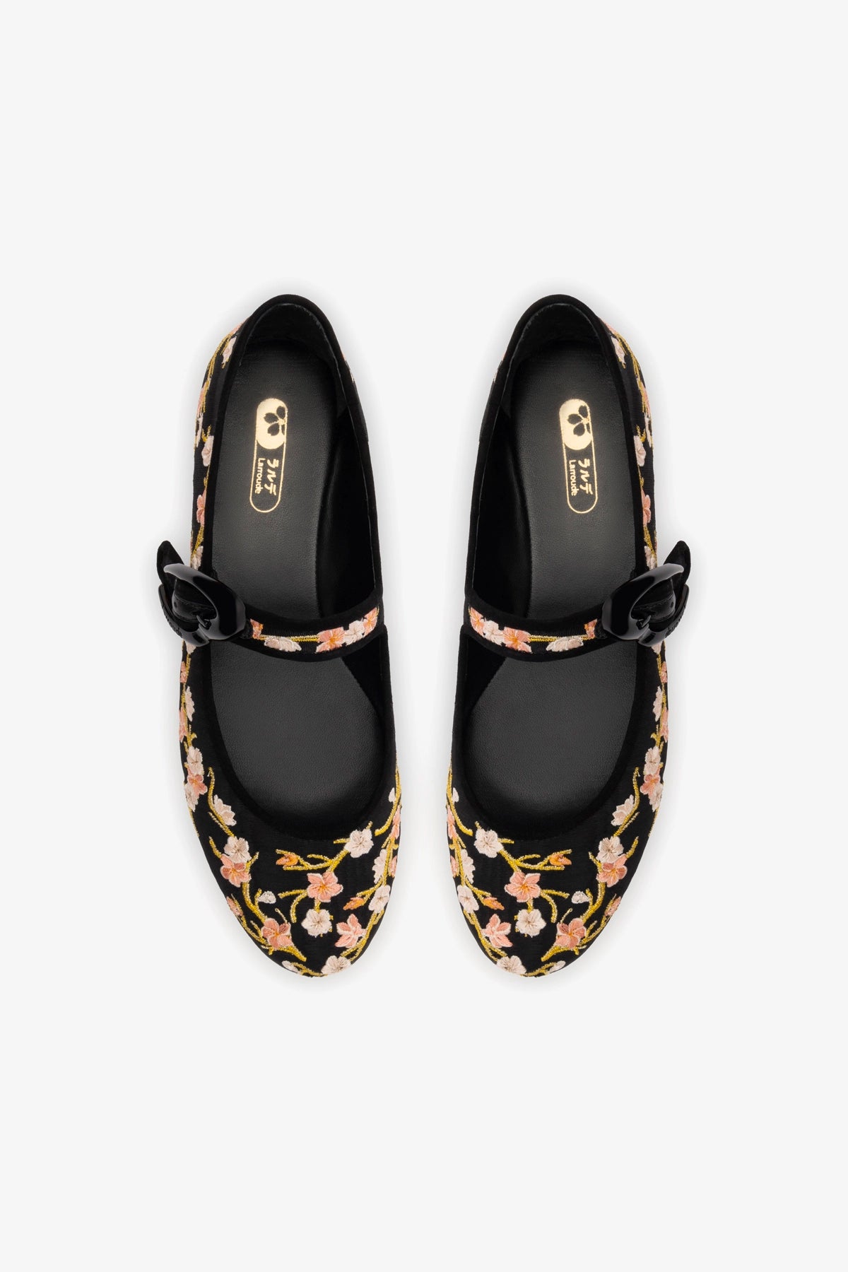 Verona Ballet Flats for Women - Black Sakura Printed Fabric Comfortable Slip-On Shoes | Perfect for Casual Wear, Office, and Spring Outfits