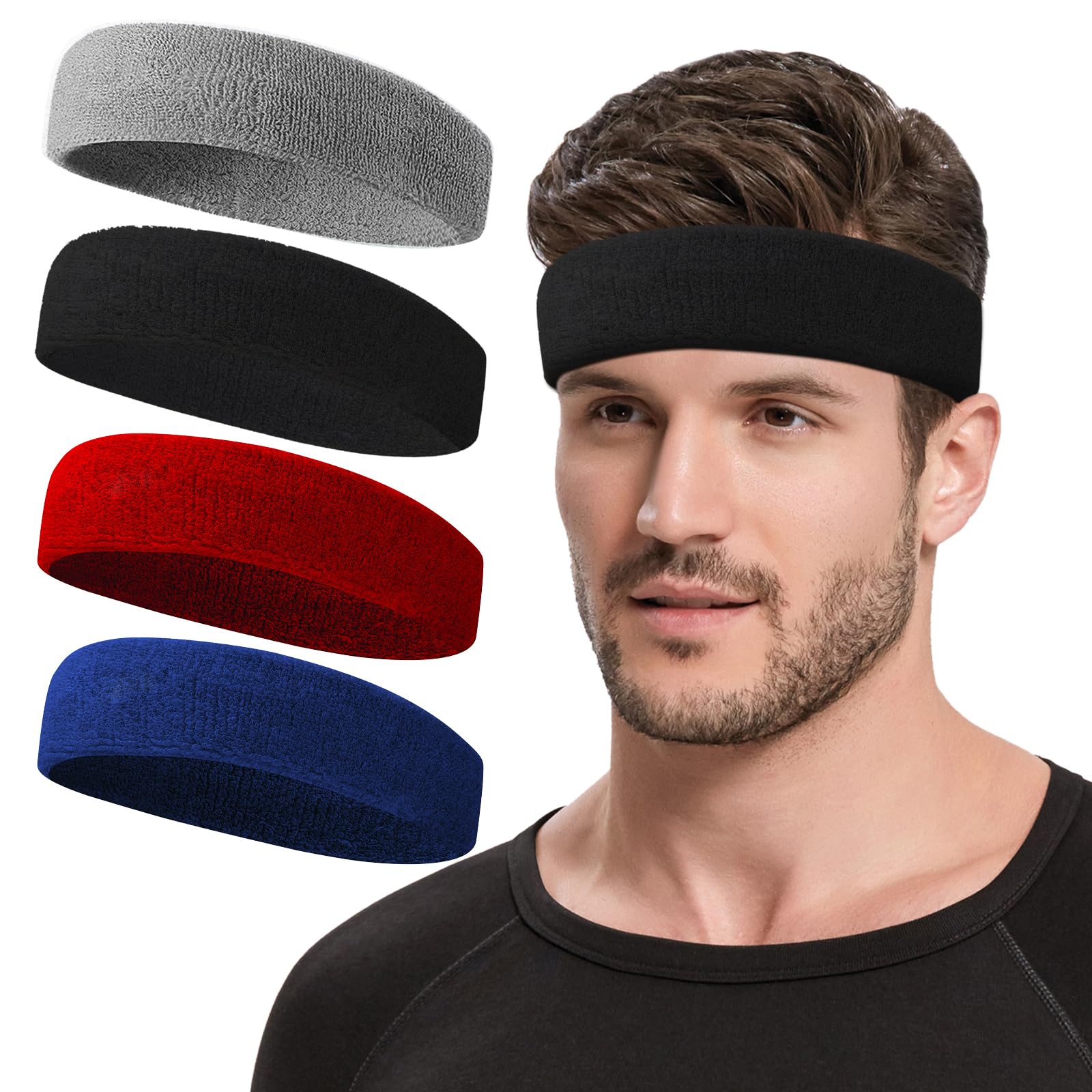 Breathable Sweatbands for Men & Women - Moisture Wicking Sports Headband, Cotton Athletic Hairband for Running, Cycling, Yoga & Gym - Stay Dry During Workouts & Spa Sessions