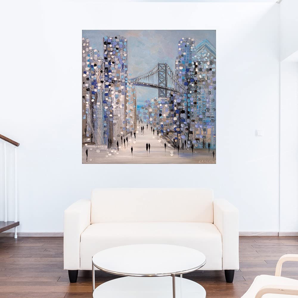 Ekaterina Ermilkina Fine Art Canvas Wall Decor - Philadelphia Inspired 22x22 Inch Ready to Hang Painting for Living Room, Bedroom, Office & More - Perfect for Home, Bar & Dining Room Decor