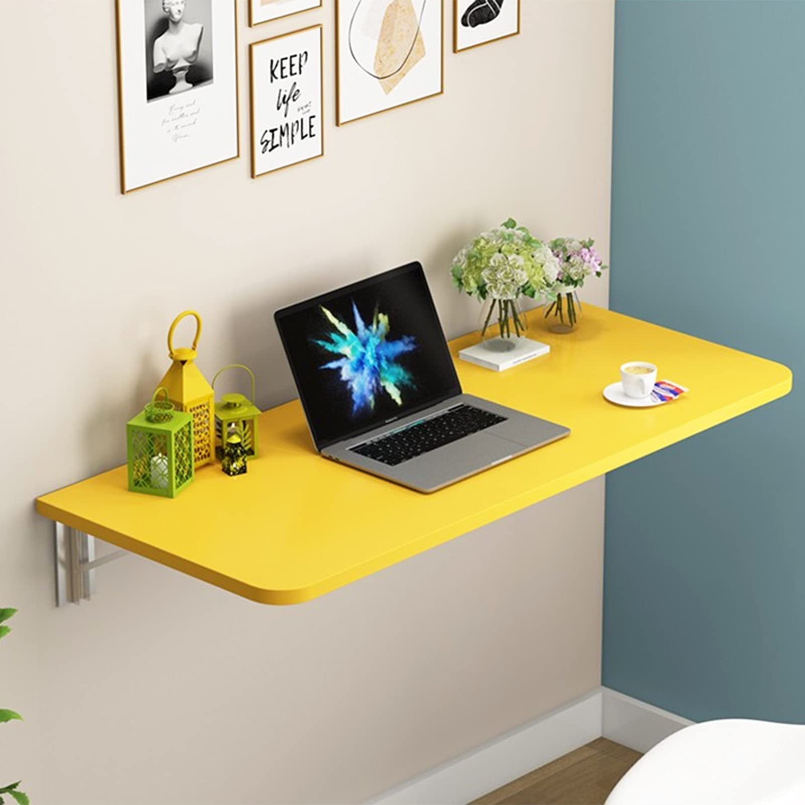 Waterproof Yellow Hanging Balcony Dining Table - Wall Mounted Foldable Desk for Small Spaces, Odor-Free & Easy to Clean - 70x30cm Compact Size - Perfect for Apartments, Tiny Homes & Outdoor Dining Areas
