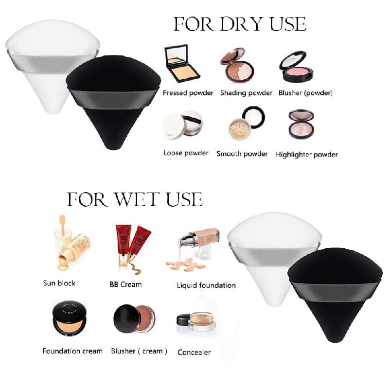 2-Pack Triangle Makeup Sponge Puffs for Women - Soft Cotton Cosmetic Puff for Loose Powder, Contouring & Under Eyes - Perfect for Wet/Dry Foundation & Body Powder Application - Ideal for Professional Makeup & Travel Beauty Kit