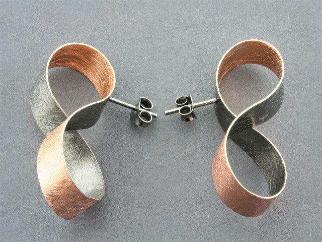 Rose Gold & Oxidized Infinity Ribbon Stud Earrings - Elegant Jewelry for Women, Perfect for Parties, Weddings & Everyday Wear