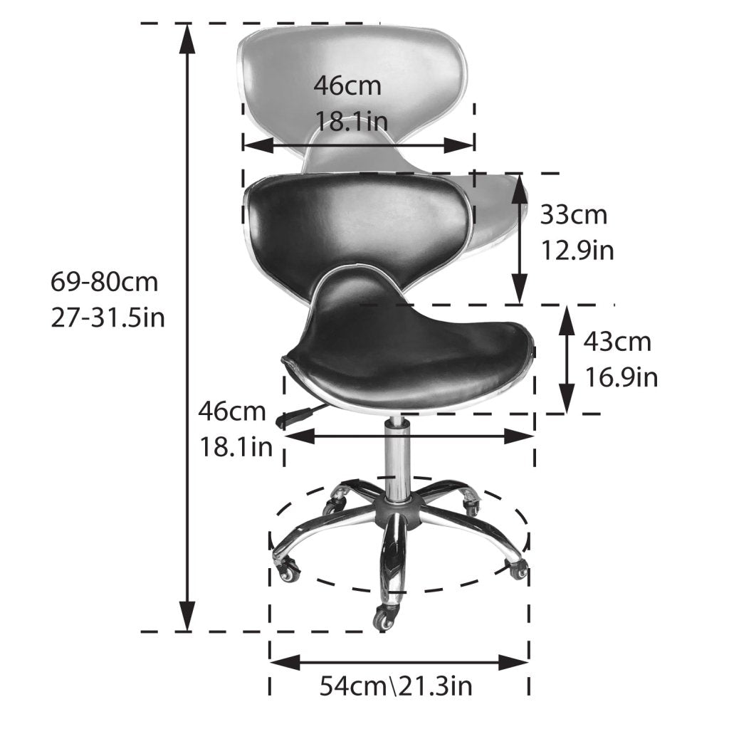 Premium Butterfly Hydraulic Lift Rolling Stool - Adjustable Height Ergonomic Rolling Chair for Salon, Tattoo & Medical Use - RSWB201/2 - Ideal for Hair Stylists, Tattoo Artists & Healthcare Professionals