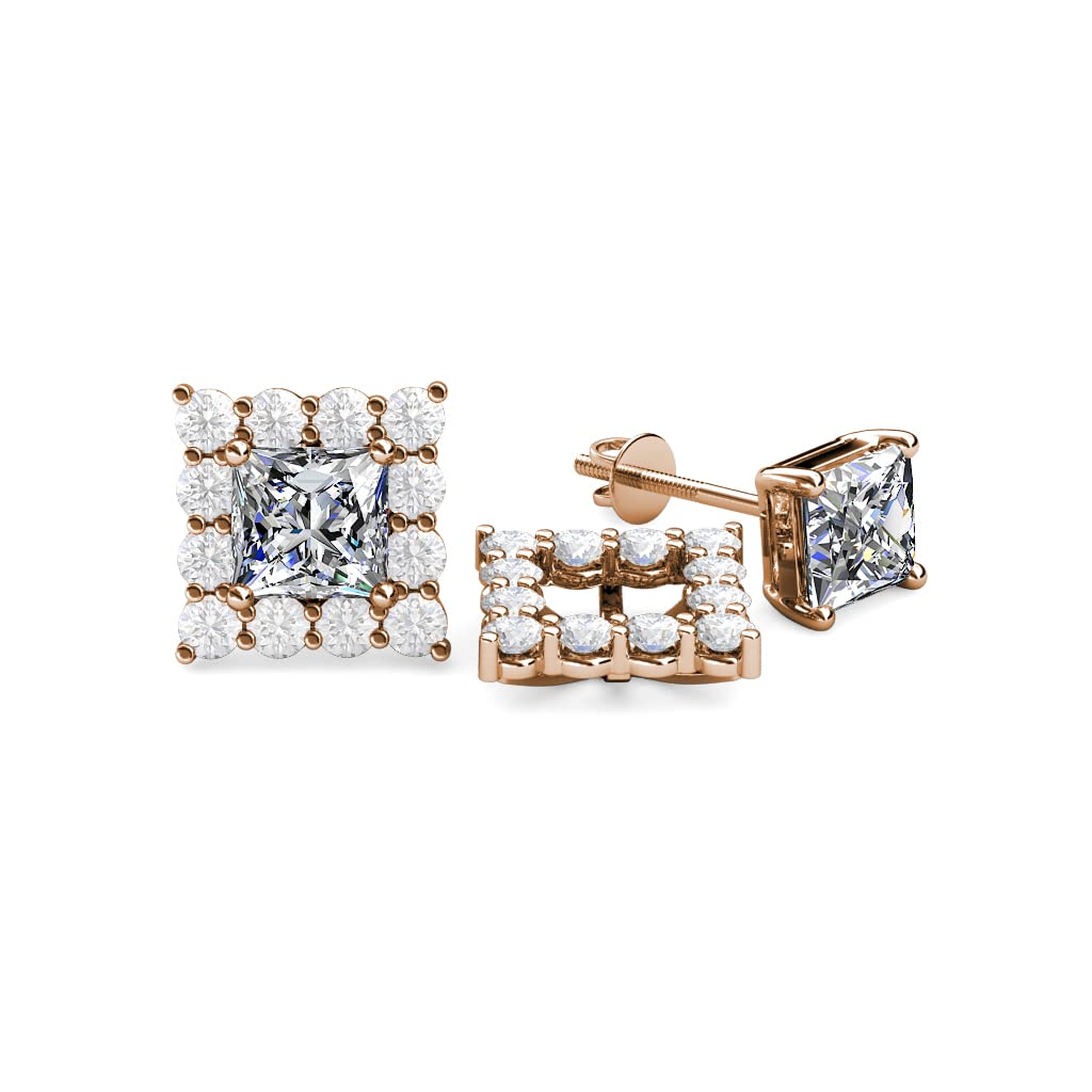 14K Gold White Sapphire Halo Princess Stud Earrings 0.76 ctw - Perfect for Weddings, Parties & Special Occasions