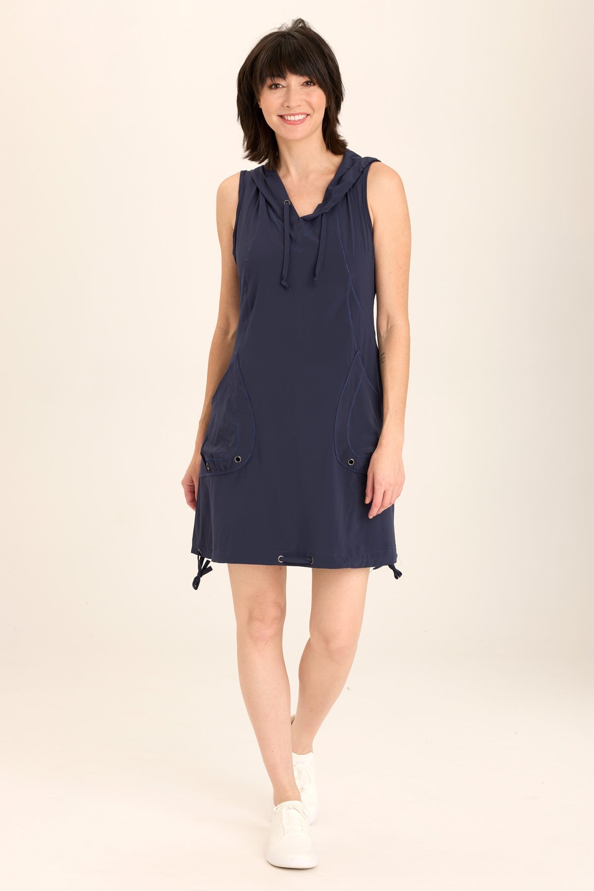Sumi Active Whisper Stretch Hooded Cargo Mini Dress for Women - Comfortable Workout & Streetwear Fashion - Perfect for Yoga, Running, and Casual Outings
