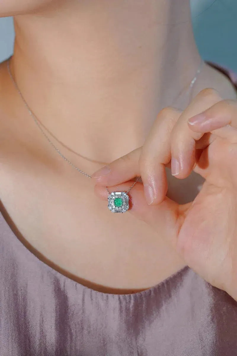 18K White Gold Diamond Pendant Necklace for Women - 1.15ct Natural White & Green Diamond Romantic Jewelry Gift for Anniversary, Wedding & Senior Banquet | Elegant Evening Wear & Special Occasion Accessory