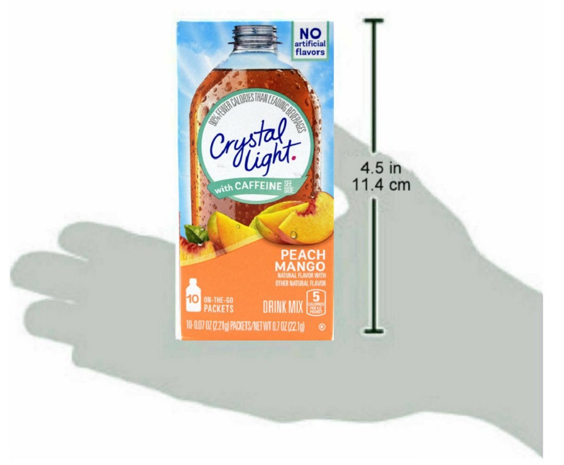 Crystal Light On The Go Peach Mango Caffeine Drink Mix - 10 Packets per Box (Pack of 30) | Refreshing Energy Boost for Workouts, Travel & Office Hydration
