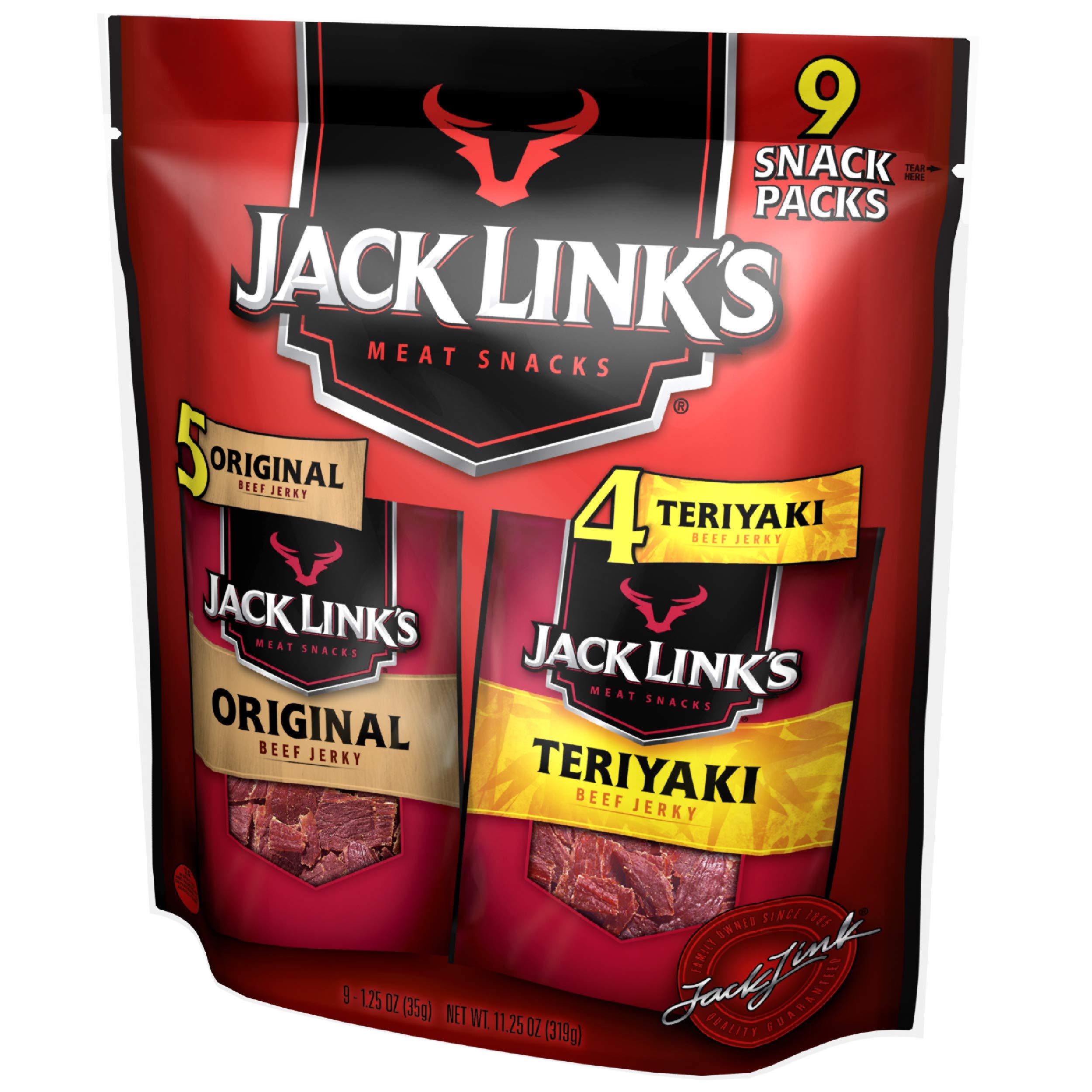 Jack Link's Beef Jerky Variety Pack - Original, Teriyaki & Peppered (20 Count) | High Protein (13g per Serving), Gluten-Free Meat Snacks for Hiking, Camping & On-The-Go Energy Boost