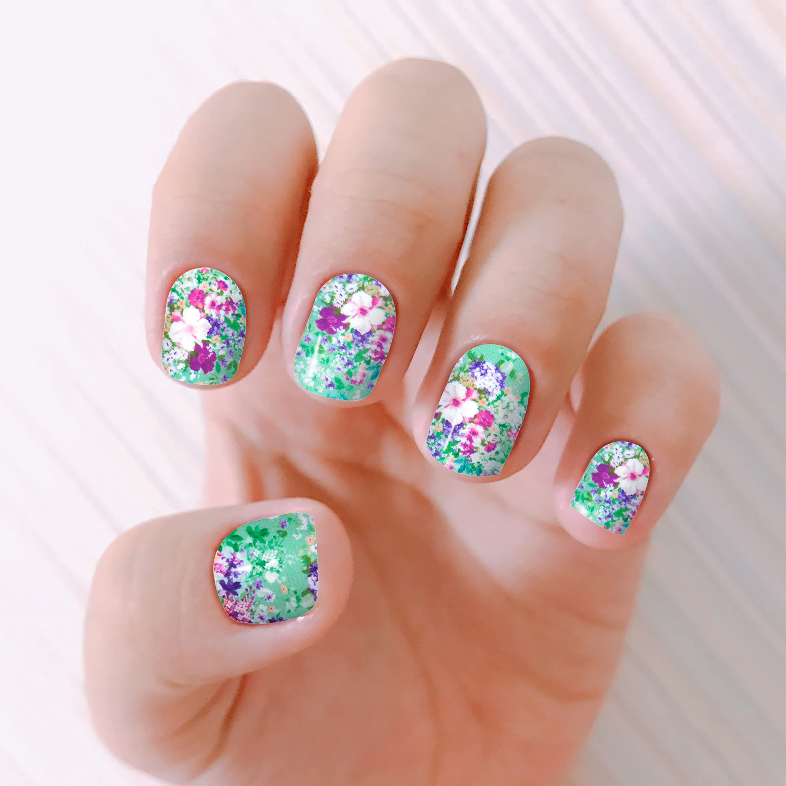 JERCLITY 5 Sheets Spring Flower Nail Stickers - Full Nail Wraps & Gel Polish Strips for Women | DIY Nail Art Kit with Nail File | Perfect for Parties, Weddings & Everyday Manicures