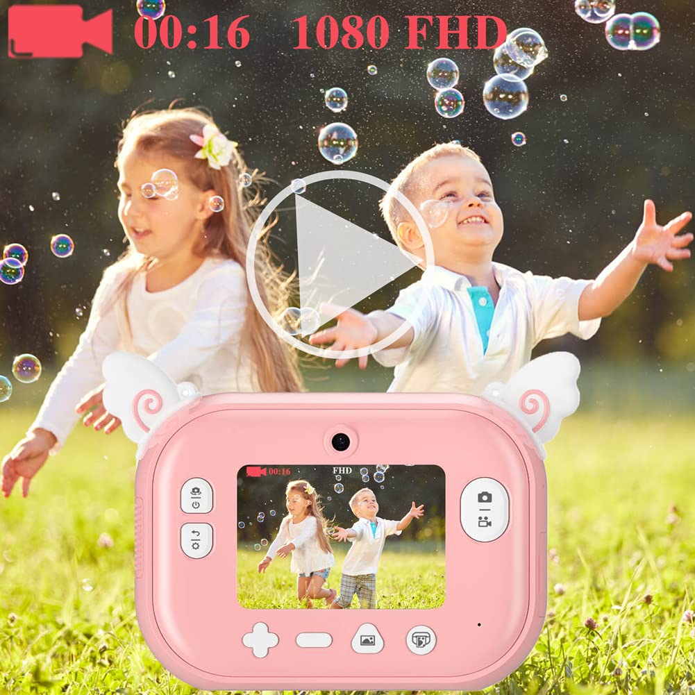 Kids Instant Print Camera with 12 Rolls Refill Paper - Digital Toy Camera for Girls & Toddlers - Pink Photo Printer with 32GB SD Card - Perfect Christmas & Birthday Gift for Children - Capture Memories at Parties, Travel & Family Events