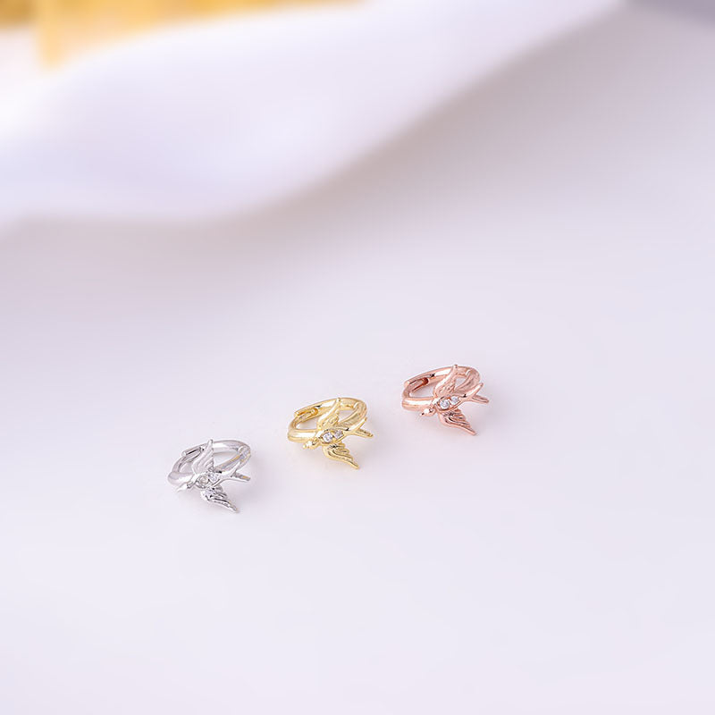18K Rose Gold Swallow Heart Tiny Cartilage Hoop Earrings for Women - Dainty Minimalist Stud Earrings for Helix, Tragus, or Lobe Piercing - Perfect for Everyday Wear, Date Night & Gifts