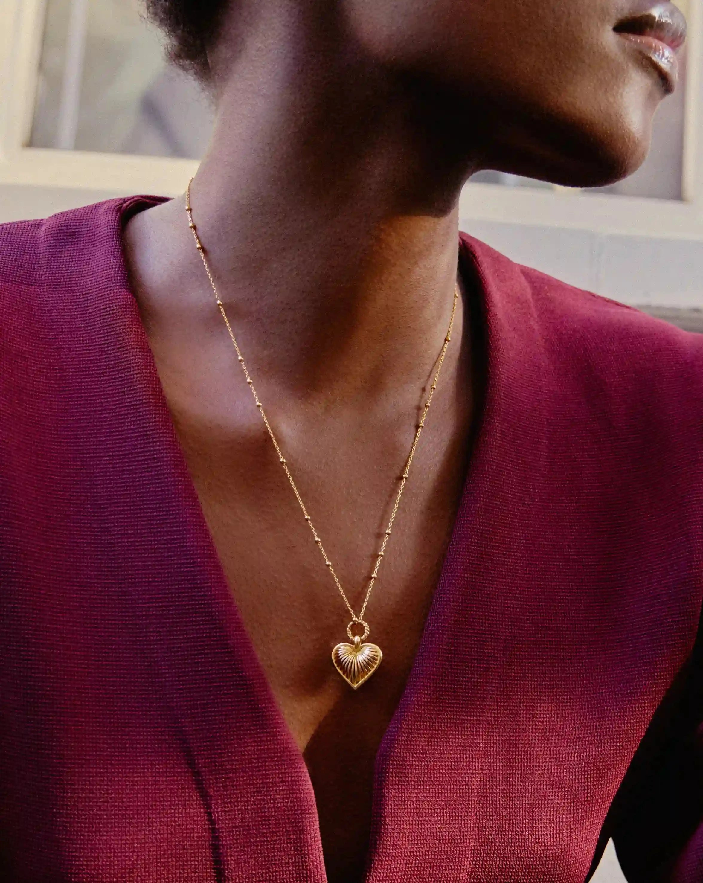 Ridge Heart Charm Pendant Necklace - 18k Gold Plated Dainty Jewelry for Women | Perfect Gift for Valentine's Day, Anniversary & Special Occasions