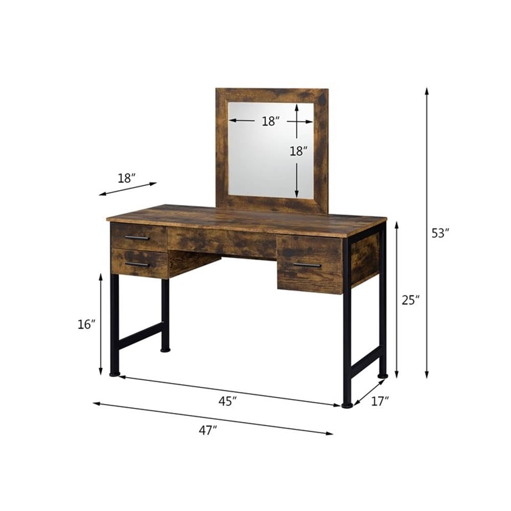Acme Juvanth Wooden Vanity Desk with Mirror - Rustic Oak & Black Finish | Perfect for Bedroom Makeup Dressing Table & Home Decor