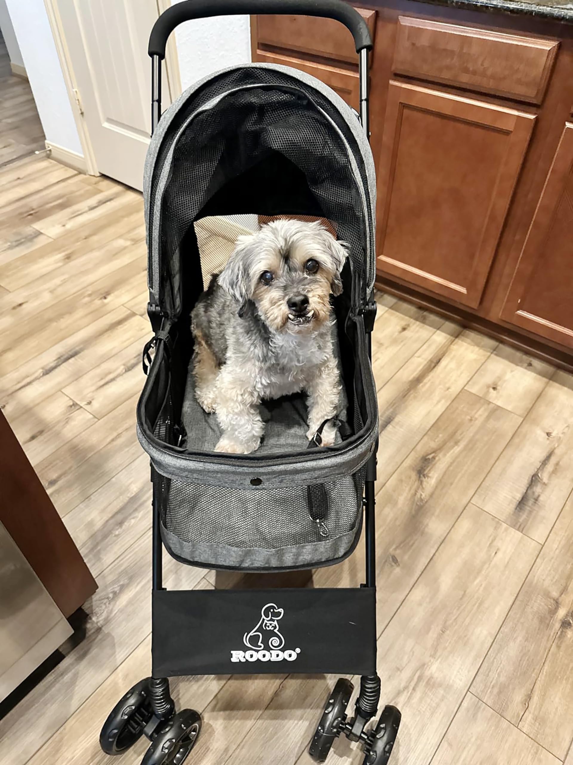 ROODO 4-Wheel All-Terrain Pet Stroller - Lightweight, Foldable & Portable for Dogs & Cats up to 30lbs - Perfect for Jogging, Travel & Outdoor Adventures (Cationic Ash) - Ideal for Medium/Small Dogs, Cats, Puppies & Bunnies