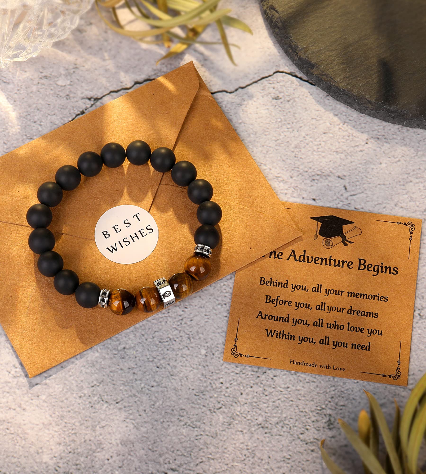 TONY & SANDY Tiger Eye Bead Bracelet for Men - Cool Graduation Gift for Him, Son, Grandson, Nephew - Perfect for College, High School & 5th/8th Grade Graduations - Stylish Accessory for Daily Wear & Special Occasions