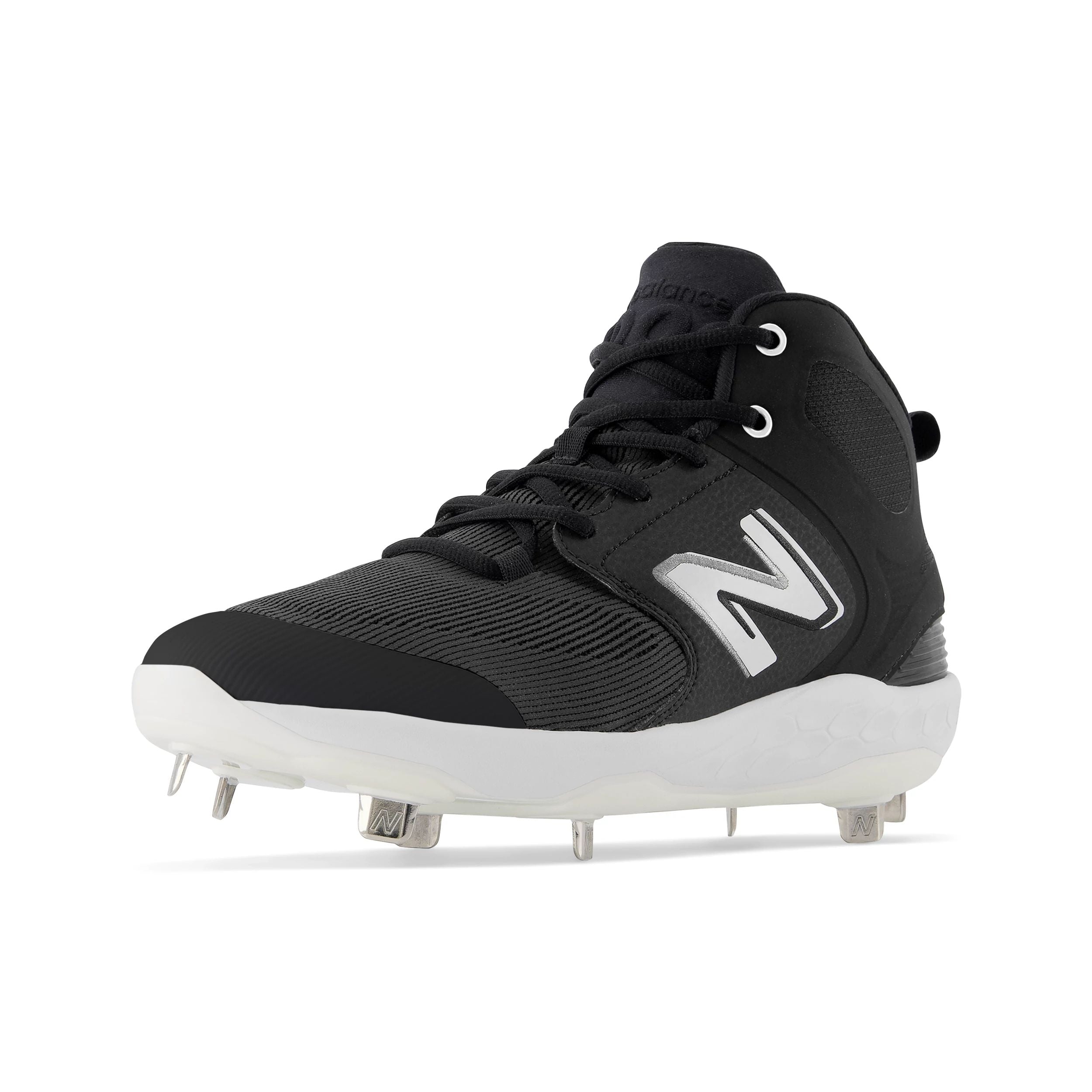 New Balance Fresh Foam 3000v6 Men's Baseball Cleats - Black/White Mid Metal Spikes for Traction - Lightweight Comfort for Training & Games on Grass & Turf Fields