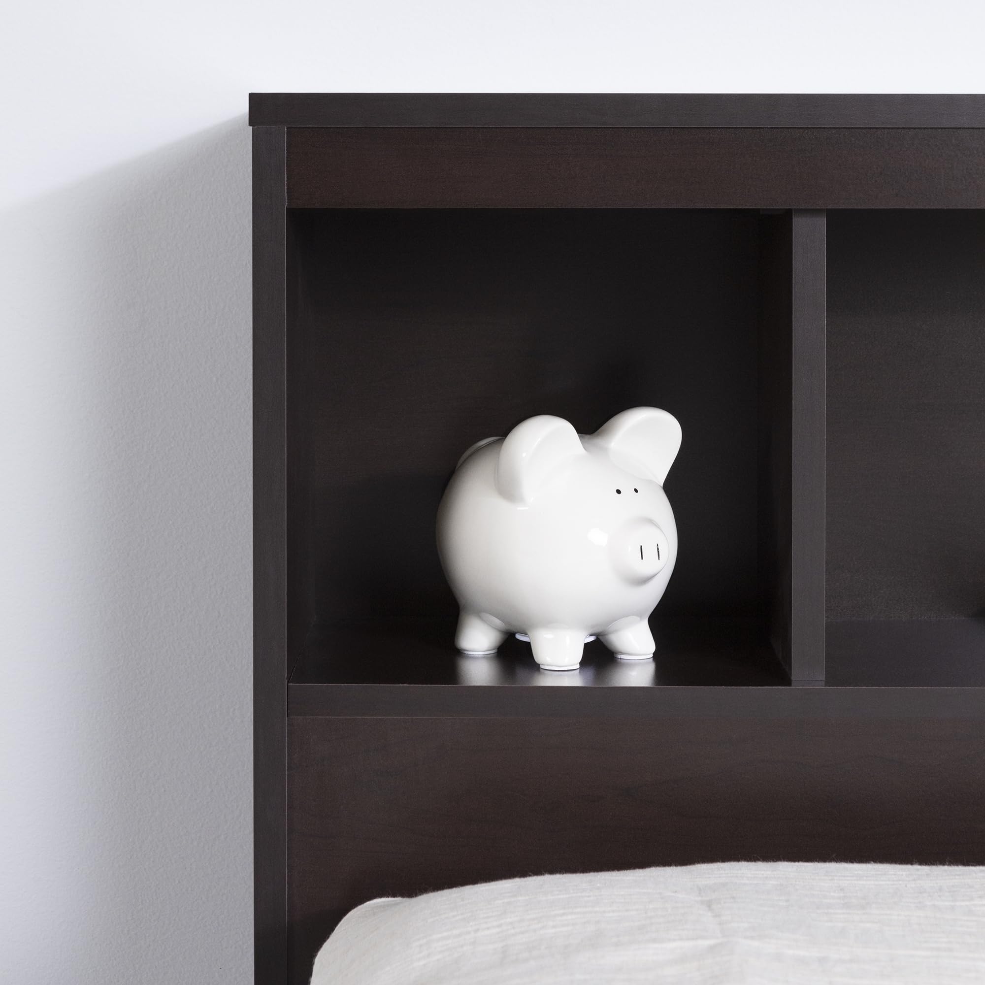 South Shore Twin Storage Bed with Bookcase Headboard in Chocolate - Space-Saving Kids Bedroom Furniture for Small Rooms & Dorm Organization