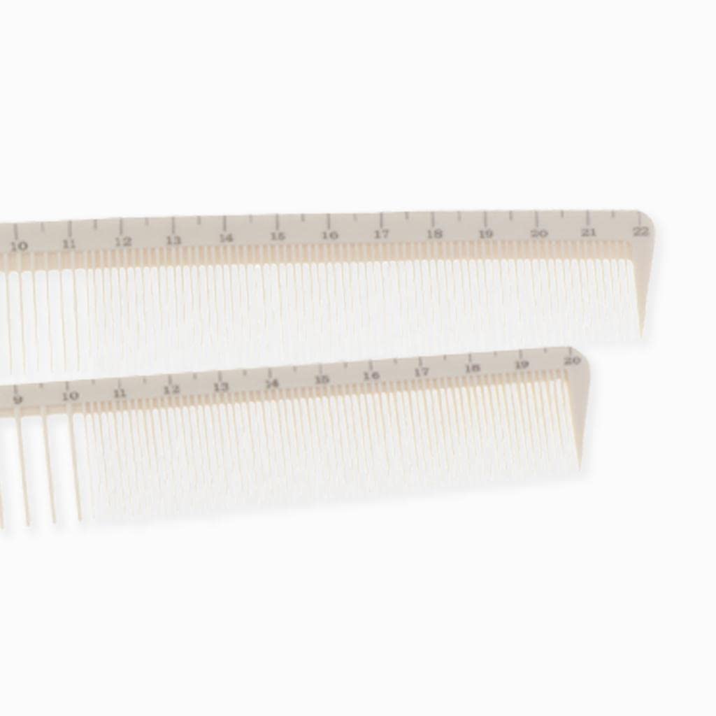 2 Pack Hair Cutting Combs with Measurement Marks - Professional White Coarse & Fine Teeth Styling Combs for Barber Salon & Home Haircuts | Perfect for DIY Trims, Bangs & Layered Styles
