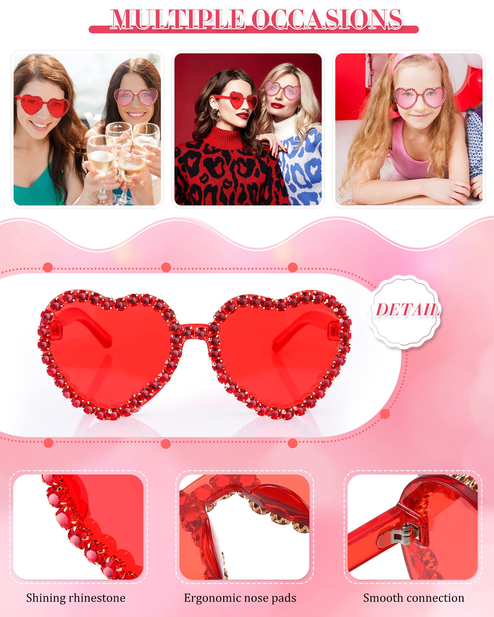 TOODOO 2 Pairs Heart Shaped Rimless Sunglasses for Women - Transparent Heart Rhinestone Glasses | Fashion Accessories for Summer, Beach, Date Night & Outdoor Activities