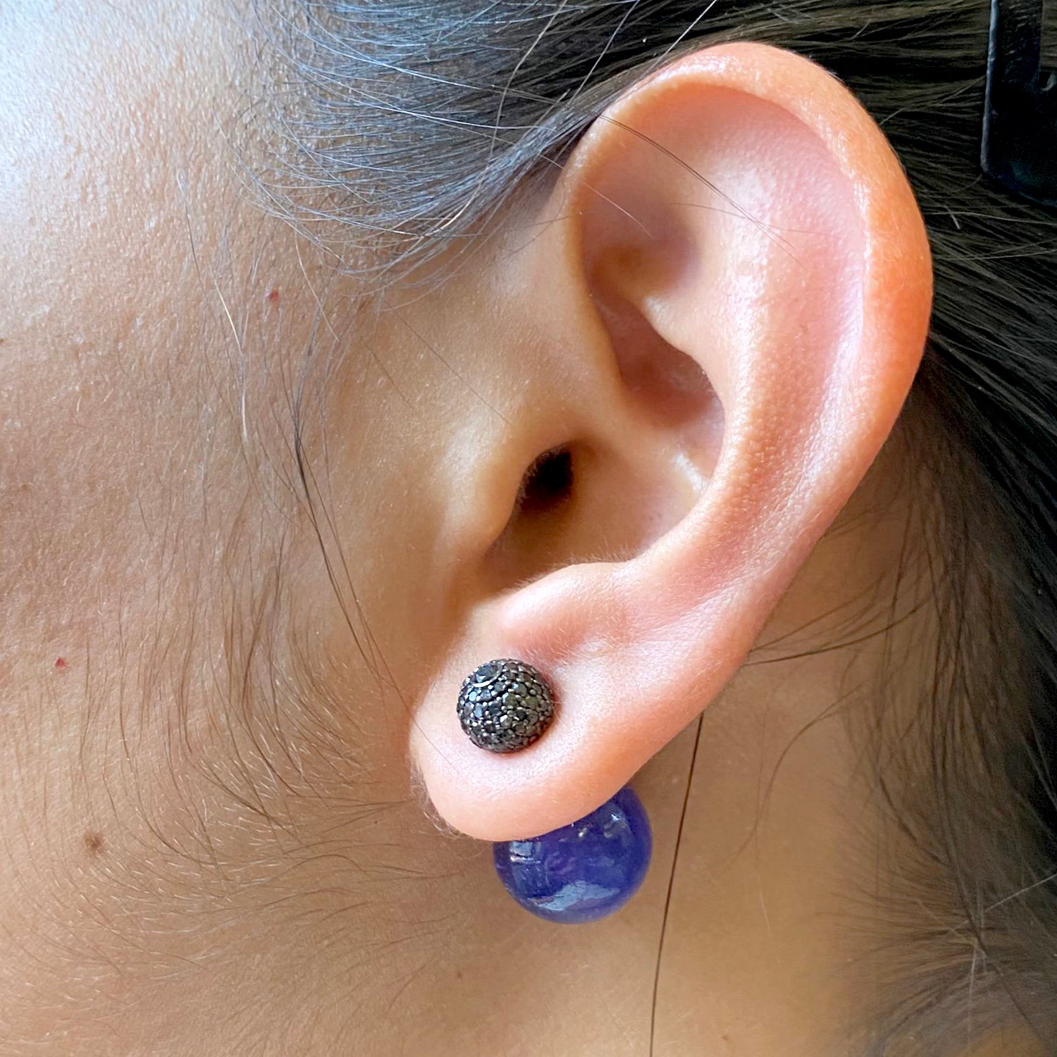 Black Diamond Ball Tanzanite Double Sided Tunnel Earrings - 14K Yellow Gold Plated Statement Ear Gauges for Women | Perfect for Parties, Weddings & Boho Fashion