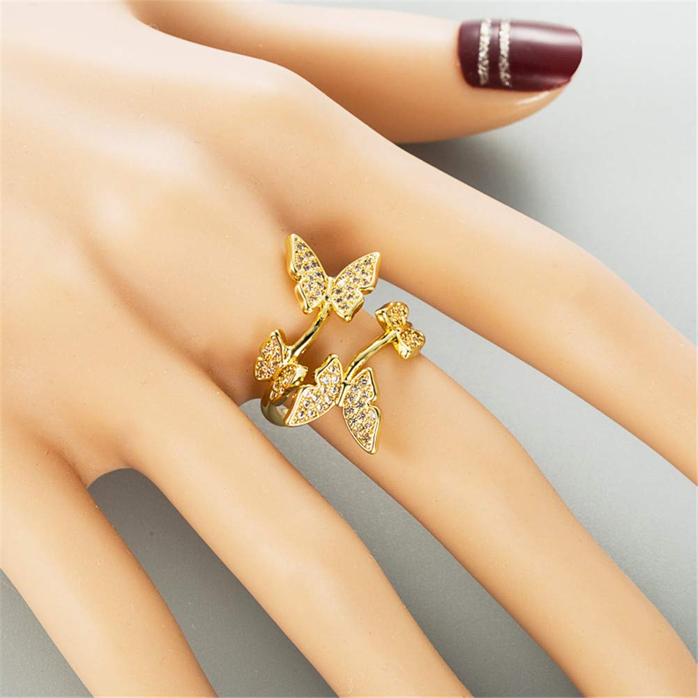 Vintage Gold-Plated Butterfly & Snake Statement Rings for Women - Adjustable Open Rings with Cubic Zirconia | Elegant Boho Jewelry for Parties, Weddings & Everyday Wear