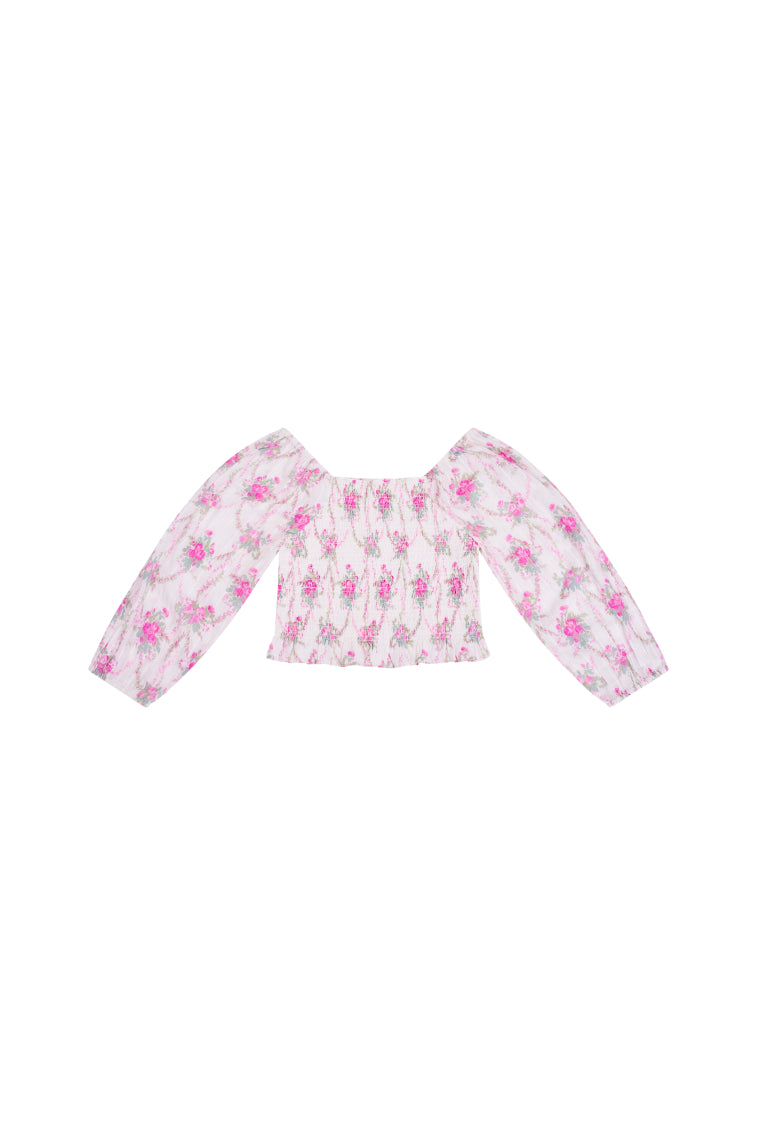 Girls' Malva Cotton Floral Print Top - Soft & Breathable Summer Blouse for Casual Wear, School, and Outdoor Activities