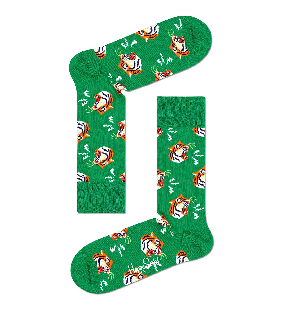 Happy Socks Unisex Printed Tiger Combed Cotton Socks - Bright Green Size 10 | Fun Novelty Socks for Men & Women | Perfect for Casual Wear, Gifts & Tiger Lovers